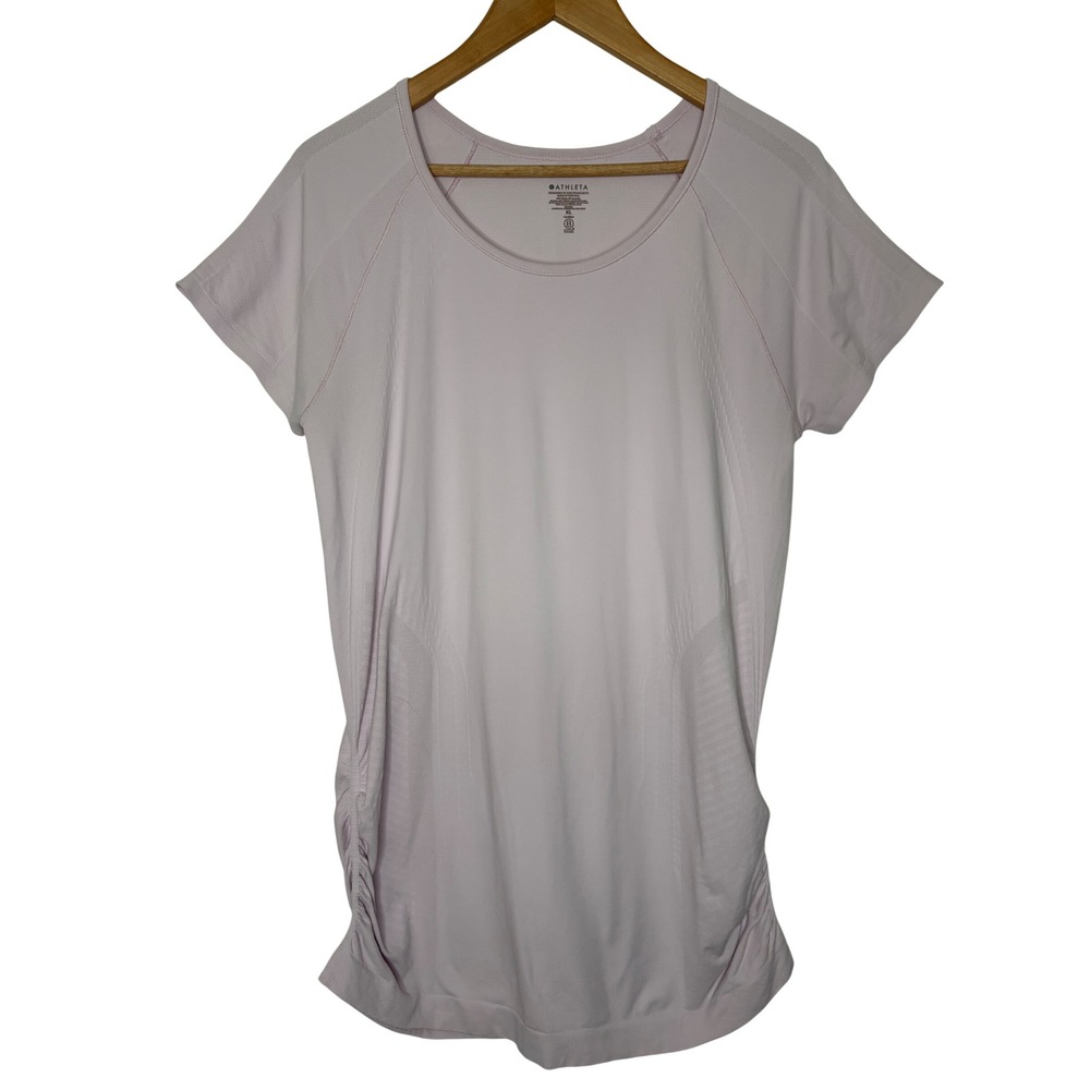 Athleta Short Sleeve Ruched Workout Tee XL Lilac Purple Seamless Training Top